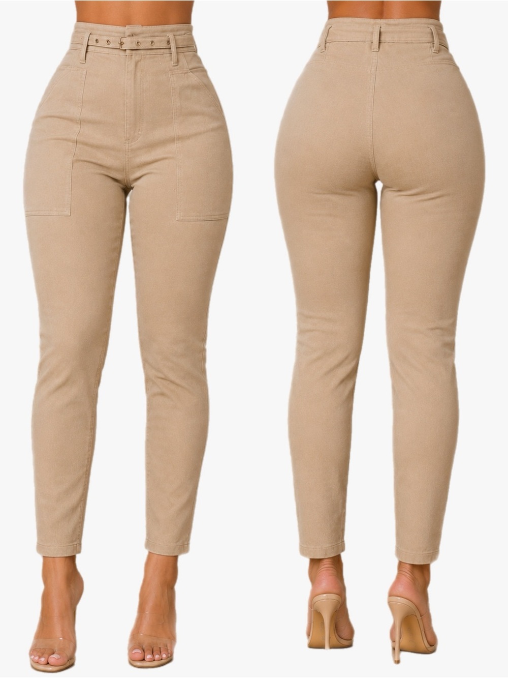 NWT Fashion Nova Ultra High Waist Belted Khaki Skinny Jeans Women’s Size Large